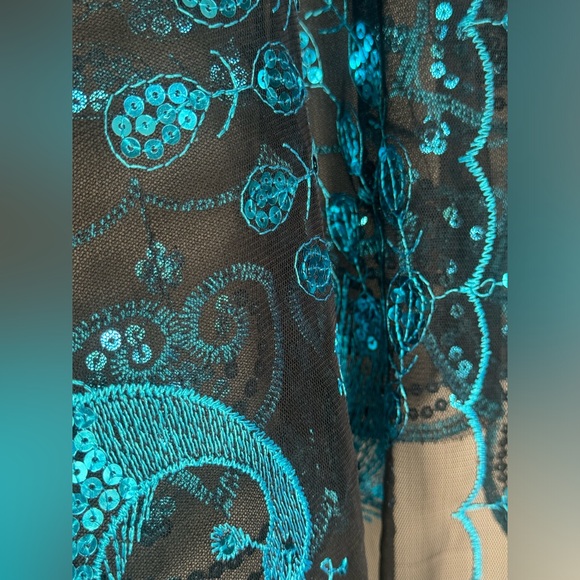 NWOT Peacock Shawl Scarf Women’s One Size Fits Most OS Black Blue Sequin Fringe - Picture 8 of 8